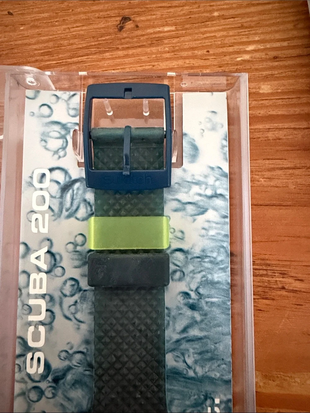 Swatch Blue Scuba Watch with Green Bezel Accent